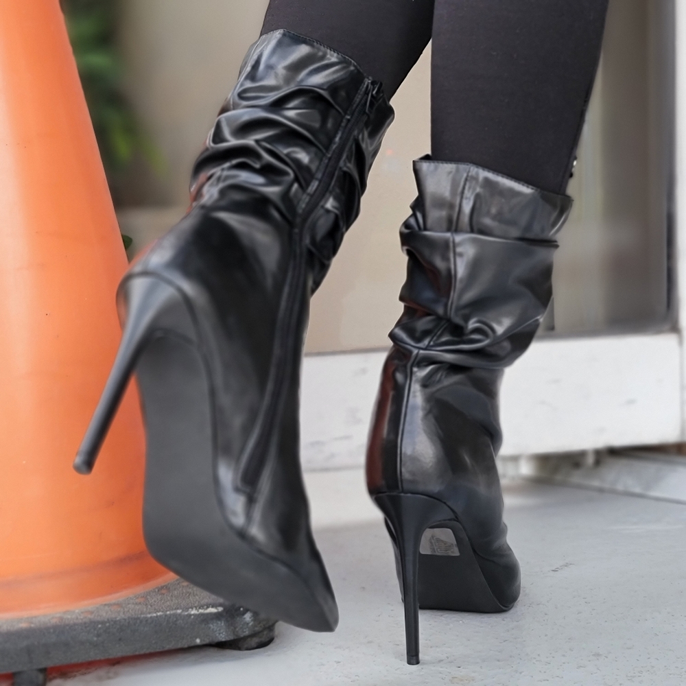 Slouch Ankle Boots Pointy Toe Stiletto High Heel Booties - Picture 4 of 6